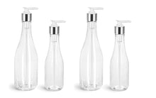 Load image into Gallery viewer, 12 Empty Clear Plastic Teardrop Bottles 8 Oz or 14.5 Oz w/ PREMIUM Aluminum Metal Shell LOTION Pumps Shampoo, Hand Soap, Body Cream, Lotion