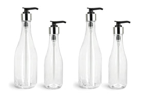 12 Empty Clear Plastic Teardrop Bottles 8 Oz or 14.5 Oz w/ PREMIUM Aluminum Metal Shell LOTION Pumps Shampoo, Hand Soap, Body Cream, Lotion
