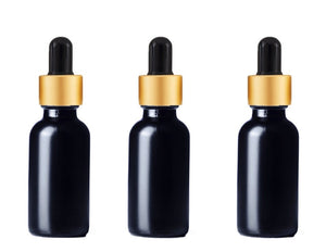 24 BLACK FROSTED Premium 1 Oz Glass Boston Round Shiny Gold/Black Dropper Bottle 30ml Medicine Pipette Oil Serums, Essential Oils Dispensing