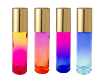 Load image into Gallery viewer, 12 Pcs KALEIDOSCOPE Set - OMBRE 10ml Glass Roll On Bottles Glass or Steel Roller Luxury Solid Shiny Gold Aluminum Cap Essential Oil Blends