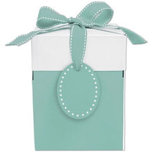 Load image into Gallery viewer, 3 ROBINS EGG BLUE Pop Up Gift Box 5&quot; x 5&quot; x 6&quot; w/ Ribbon Bow &amp; Gift Tag Elegant Ready Made Favors Bridesmaid, Shower, Party All-in-One