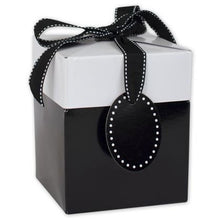 Load image into Gallery viewer, 3 TUXEDO BLACK Pop Up Gift Box 5&quot; x 5&quot; x 6&quot; w/ Ribbon Bow &amp; Gift Tag Elegant Ready Made Favors Bridesmaid, Shower, Party All-in-One