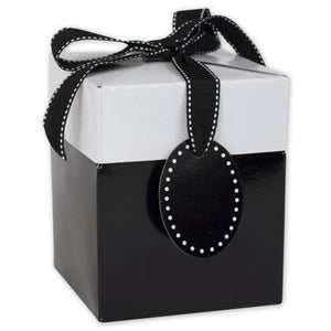3 TUXEDO BLACK Pop Up Gift Box 5" x 5" x 6" w/ Ribbon Bow & Gift Tag Elegant Ready Made Favors Bridesmaid, Shower, Party All-in-One