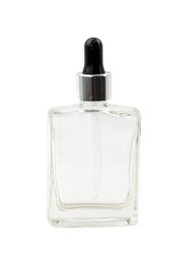 1 pc 60ml SQUARE Glass Dropper Bottle, RECTANGULAR FLAT 2 Oz with Shiny Metal Collars for Serum, Elixirs, Essential Oil Foundation