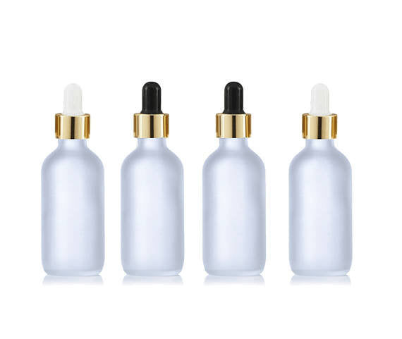 100 FROSTED or CLEAR 60ml Glass Bottles w/ Metallic Gold Dropper Pipette 2 Oz LUXURY Cosmetic Packaging, Serum Essential Oil
