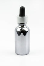 Load image into Gallery viewer, 6 GUNMETAL 30ml Glass Bottles w/ Metallic Silver Glass Dropper Pipette 1 Oz UPSCALE LUXURY Cosmetic Skincare Packaging, Serum Essential Oil