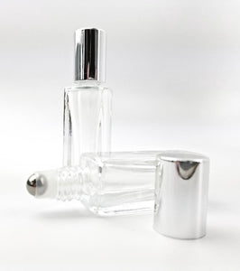 SQUARE 5ml Essential Oil Roller Bottle LUXURY Clear Glass Roll-on, Gold Caps Roller Glass Perfume Bottle Stainless STEEL Ball,  5 ml Single