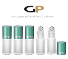 Load image into Gallery viewer, 6 FROSTED 5ml Premium Roll On Bottles with GOLD or SILVER Cap Stainless Steel Roller Balls 5 ml  1/6 Oz Essential Oil Perfume Lip Gloss