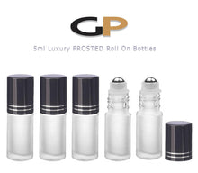 Load image into Gallery viewer, 6 FROSTED 5ml Premium Roll On Bottles with GOLD or SILVER Cap Stainless Steel Roller Balls 5 ml  1/6 Oz Essential Oil Perfume Lip Gloss