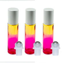 Load image into Gallery viewer, TROPICAL RAINBOW Set of OMBRE 10ml Glass Roll On Bottles Glass or Steel Roller Luxury Solid Shiny Gold! Aluminum Cap Essential Oil Blends