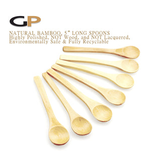250 NATURAL BAMBOO Spoons 5" Polished No Lacquer Not Wood for Honey & Bath Salt Ecological DIY Favors, Salt, Spice, Seasoning, Longer Length