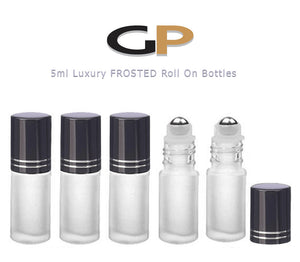 48 FROSTED 5ml PREMIUM Roll On Bottles Stainless Steel Roller Balls 5 ml  1/6 Oz Essential Oil Perfume Lip Gloss Shiny Gold or Silver Cap
