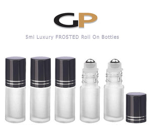 48 FROSTED 5ml PREMIUM Roll On Bottles Stainless Steel Roller Balls 5 ml  1/6 Oz Essential Oil Perfume Lip Gloss Shiny Gold or Silver Cap