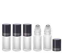 Load image into Gallery viewer, 24 FROSTED 5ml PREMIUM Roll On Bottles Stainless Steel Roller Balls 5 ml  1/6 Oz Essential Oil Perfume Lip Gloss Shiny Gold or Silver Cap