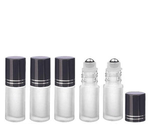 24 FROSTED 5ml PREMIUM Roll On Bottles Stainless Steel Roller Balls 5 ml  1/6 Oz Essential Oil Perfume Lip Gloss Shiny Gold or Silver Cap