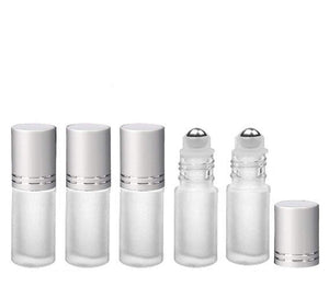 24 FROSTED 5ml PREMIUM Roll On Bottles Stainless Steel Roller Balls 5 ml  1/6 Oz Essential Oil Perfume Lip Gloss Shiny Gold or Silver Cap