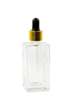 Load image into Gallery viewer, 3 pcs 100ml Cubic SQUARE LUXURY Glass Dropper Bottle with Shiny Gold Collars and Black Bulbs for Serum, Elixirs, Essential Oil Foundation