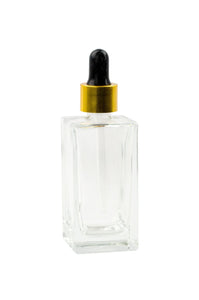 3 pcs 100ml Cubic SQUARE LUXURY Glass Dropper Bottle with Shiny Gold Collars and Black Bulbs for Serum, Elixirs, Essential Oil Foundation