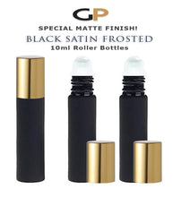 Load image into Gallery viewer, Frosted BLACK Essential Oil Roller Bottles | 10ml Glass Roller Bottle | Set of 12 | Glass Rollerballs | Choose Cap Color