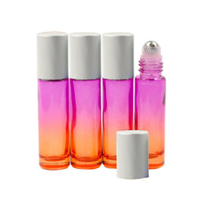 Load image into Gallery viewer, 8 pcs OMBRE TROPICaL SUNSET Gradient Colored 10ml Glass Roll On Bottles Glass, Steel Rollers MaTTE SiLVER Cap Luxury Essential Oil Blends