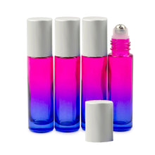 Load image into Gallery viewer, 8 pcs OMBRE TROPICaL SUNSET Gradient Colored 10ml Glass Roll On Bottles Glass, Steel Rollers MaTTE SiLVER Cap Luxury Essential Oil Blends