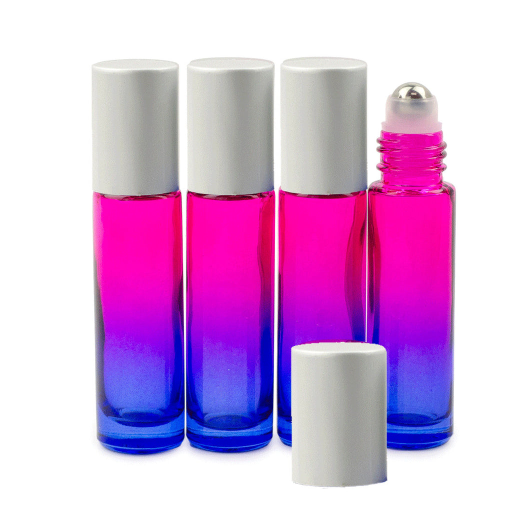 8 pcs OMBRE TROPICaL SUNSET Gradient Colored 10ml Glass Roll On Bottles Glass, Steel Rollers MaTTE SiLVER Cap Luxury Essential Oil Blends