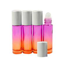Load image into Gallery viewer, TROPICAL RAINBOW Set of OMBRE 10ml Glass Roll On Bottles Glass or Steel Roller Luxury Solid Shiny Gold! Aluminum Cap Essential Oil Blends