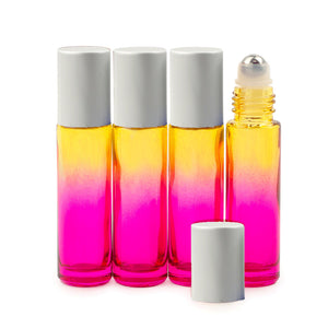 TROPICAL RAINBOW Set of OMBRE 10ml Glass Roll On Bottles Glass or Steel Roller Luxury Solid Matte Silver Aluminum Cap Essential Oil Blends