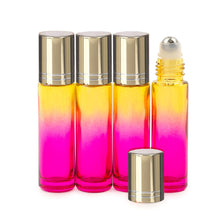 Load image into Gallery viewer, 12 Pcs KALEIDOSCOPE Set - OMBRE 10ml Glass Roll On Bottles Glass or Steel Roller Luxury Solid Shiny Gold Aluminum Cap Essential Oil Blends