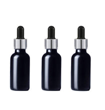 Load image into Gallery viewer, 12 BLACK FROSTED Premium 1 Oz Glass Boston Round Shiny Gold/Black Dropper Bottle 30ml Medicine Pipette Oil Serums, Essential Oils Dispensing