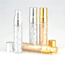 Load image into Gallery viewer, 6 GOLD or SILVER Printed Glass 5ml Fine Mist Atomizer Bottles 5 ml w/ Metallic Spray Mist Cap Perfume Cologne Travel Size Sample Party Favor