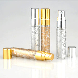 6 GOLD or SILVER Printed Glass 5ml Fine Mist Atomizer Bottles 5 ml w/ Metallic Spray Mist Cap Perfume Cologne Travel Size Sample Party Favor