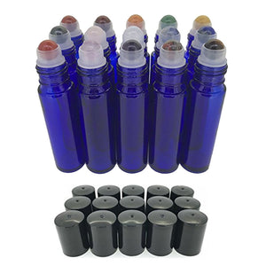 15pc Gemstone Set in ULTRAVIOLET LUXURY 10ml Roll On Bottles Chakras, Essential Oil Blends Amethyst, Sodalite, Hematite, Jade, Aventurine