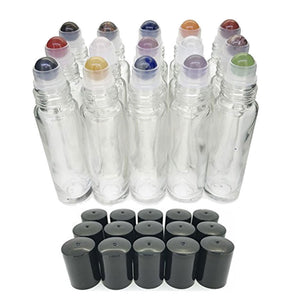 15pc Gemstone Set in COBALT Blue Glass LUXURY 10ml Roll On Bottles Chakras Essential Oil Blends Amethyst, Jade, Purple Fluorite, Rose Quartz