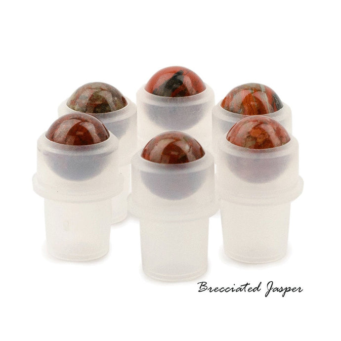 6 NATURAL BRECCIATED JASPER GeMSTONE Replacement Roller Ball Fitments fit Std 10ml, 5ml Glass Rollon Bottles for Healing Aromatherapy Oils