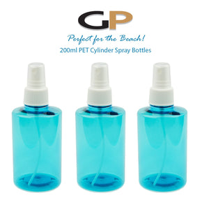 3 TURQUOISE 200ml Fine Mist Atomizers Aqua Blue Perfume White Sprayer 6.8 Oz MODERN PET Cylinder Plastic Bottles w/  Salon, Beach, Bug Spray