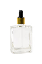 Load image into Gallery viewer, 12 pcs 60ml Glass Dropper Bottles, RECTANGULAR FLAT LUXURY 2 Oz with Shiny Metal Collars for Serum, Elixirs, Essential Oil Foundation