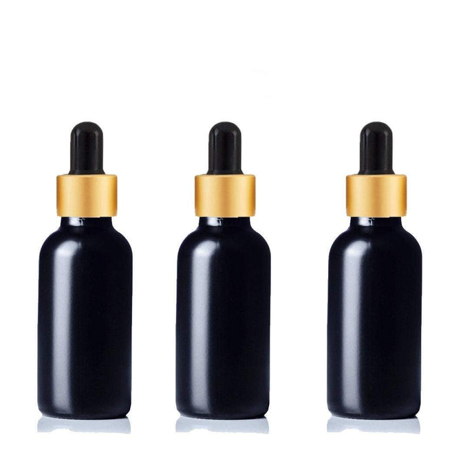 100 BLACK MATTE 60ml Glass Bottles w/ Metallic Matte Gold Dropper 2 Oz
