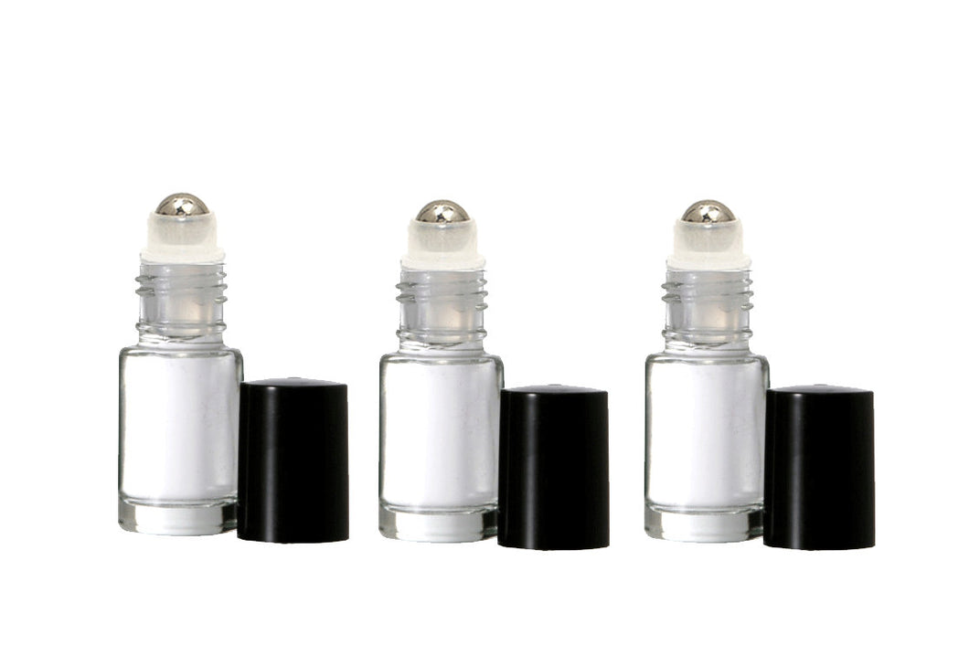 144 pcs 5ml Clear Glass Roll On Bottles STAINLESS STEEL ROLLERS Rollerballs, Black Caps Empty for Essential Oil Blends, Perfume Cologne