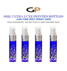 3 EXQUISITE 10ml Glass Atomizer Bottles Gold Foil Stamped Amber or Cobalt Blue w/ Gold or Silver Fine Mist Spray Pumps, Purse, Party, Gifts