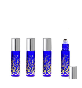100 EXQUISITE 10ml Glass  Bottles Gold Foil Stamped Amber or Cobalt Blue w/ Gold or Silver LUXE Metal Caps Event Planners Favors Party Gifts