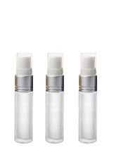 Load image into Gallery viewer, 12 Frosted Glass 10mL GOLD or SILVER Fine Mist Atomizer Bottles 10 ml w/ Metallic Spray Cap Perfume Cologne Travel Size Sample Party Favor