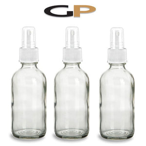 3 Blue 8 Oz GLASS Boston Round Bottles Essential Oil, Linen Spray, Perfume Fine Mist Sprayers w/ White Plastic RIBBED Caps 240ml