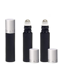 Load image into Gallery viewer, 144 BLACK SATIN FROSTED Matte 10ml Roll On Glass Bottles Finish Doesn&#39;t Chip Steel or Glass Oil Roller Modern Shiny or Matte Aluminum Caps