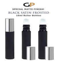 Load image into Gallery viewer, Frosted BLACK Essential Oil Roller Bottles | 10ml Glass Roller Bottle | Set of 12 | Glass Rollerballs | Choose Cap Color