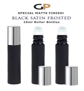 Frosted BLACK Essential Oil Roller Bottles | 10ml Glass Roller Bottle | Set of 12 | Glass Rollerballs | Choose Cap Color