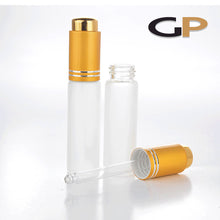 Load image into Gallery viewer, 6 FROSTED GLASS 20ml DROPPER Glass Bottles w/ Metallic Matte Gold/Silver Cap Dropper LUXuRY Cosmetic Packaging Serum Essential Oil