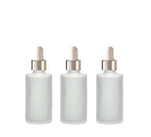 Load image into Gallery viewer, 12 FROSTED Cylinder 30ml Glass Bottles w/ Metallic Gold Glass Dropper  1 Oz UPSCALE LUXURY Cosmetic Skincare Packaging, Serum Essential Oil