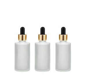 12 FROSTED Cylinder 30ml Glass Bottles w/ Metallic Gold Glass Dropper  1 Oz UPSCALE LUXURY Cosmetic Skincare Packaging, Serum Essential Oil