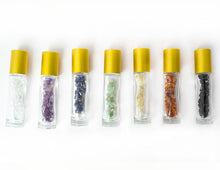 Load image into Gallery viewer, Healing Chakra Gemstone Crystal Chips Quartz, Amethyst, Citrine, Sodalite, Carnelian, Aventurine, Obsidian Clear 5/ 10ml Bottle, Choose Cap